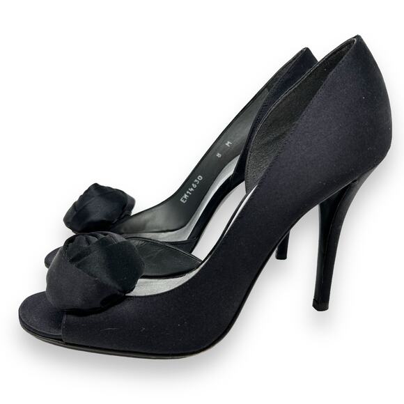 Stuart Weitzman Rosette Black Peep Toe D'Orsay Pumps Women's 8 Wedding Formal - Picture 1 of 11